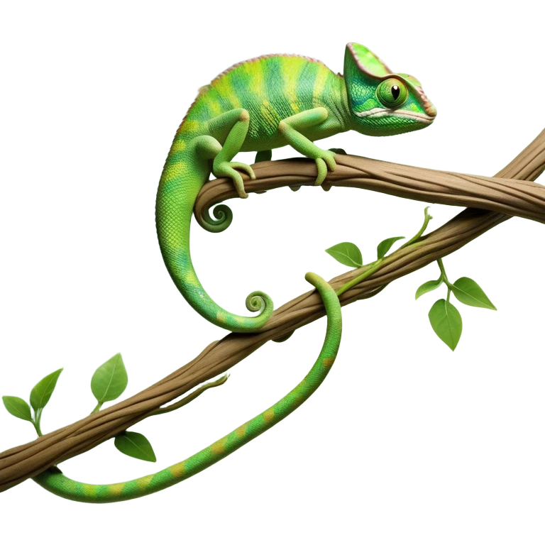 cinematic-chameleon-realistic-full-body-climbing-emoji,-slender-body-gripping-a-twisting-vine-with-prehensile-feet,-scaly-green-skin-shifting-shades-with-its-environment,-large-bulging-eyes-rotating-independently,-delicate-coiled-tail-curling-behind,-long-tongue-slightly-protruding-as-if-ready-to-strike,-simplified-yet-realistic-focused-features,-highly-detailed,-glowing-with-an-ethereal-forest-light emoji