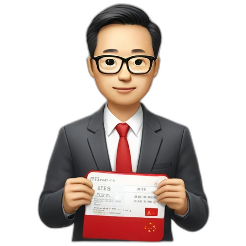 Tech CEO wearing glasses holding red Singaporean passport wearing shirt, shirt says ONLOOP on it emoji