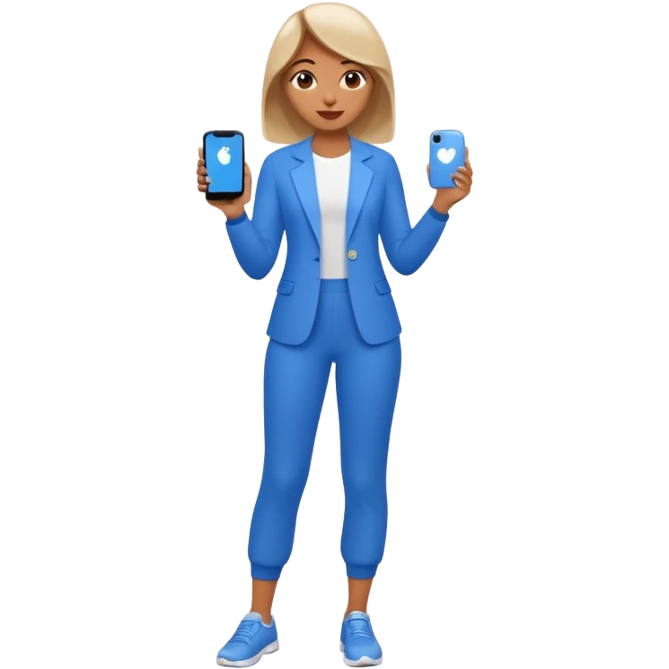 full body woman emoji inspired by AT&T, blue and white color scheme, holding a phone, Apple emoji style emoji