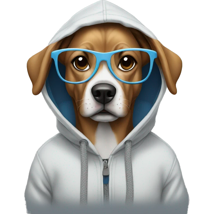 Dog wearing a hoodie with glasses emoji