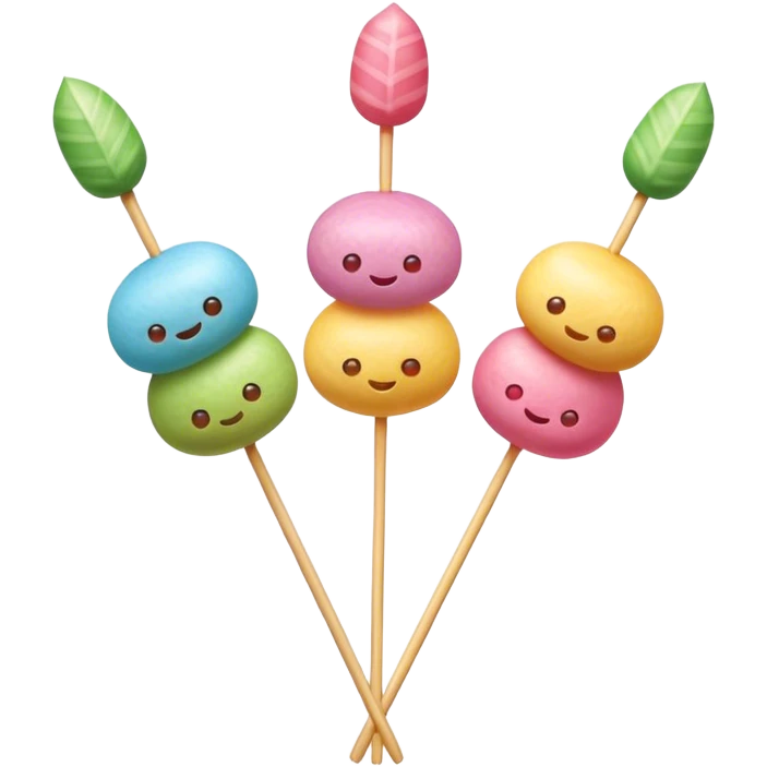 Dango Cinematic Realistic Dango Dessert Emoji, depicted as a skewer holding three colorful rice dumpling balls in different hues, rendered with delicate textures and soft, inviting lighting. emoji