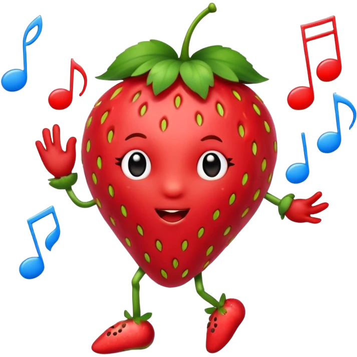 A Dancing strawberry with music notes around emoji