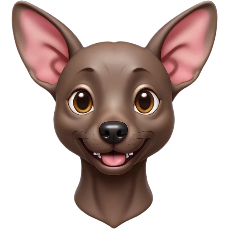 Cinematic Comical Xoloitzcuintle dog Portrait Emoji, Head tilted dramatically with an exaggeratedly amused expression, featuring smooth, hairless ebony skin with pronounced wrinkles and wide, expressive dark eyes filled with playful disbelief, Simplified yet hilariously expressive features, highly detailed, glowing with a slightly sassy glow, high shine, dramatic yet playful, stylized with an air of cheeky mischief, bright and endearing, soft glowing outline, capturing the essence of a spirited and over-the-top companion, so meme-worthy it feels like it could side-eye its way into internet fame instantly! emoji