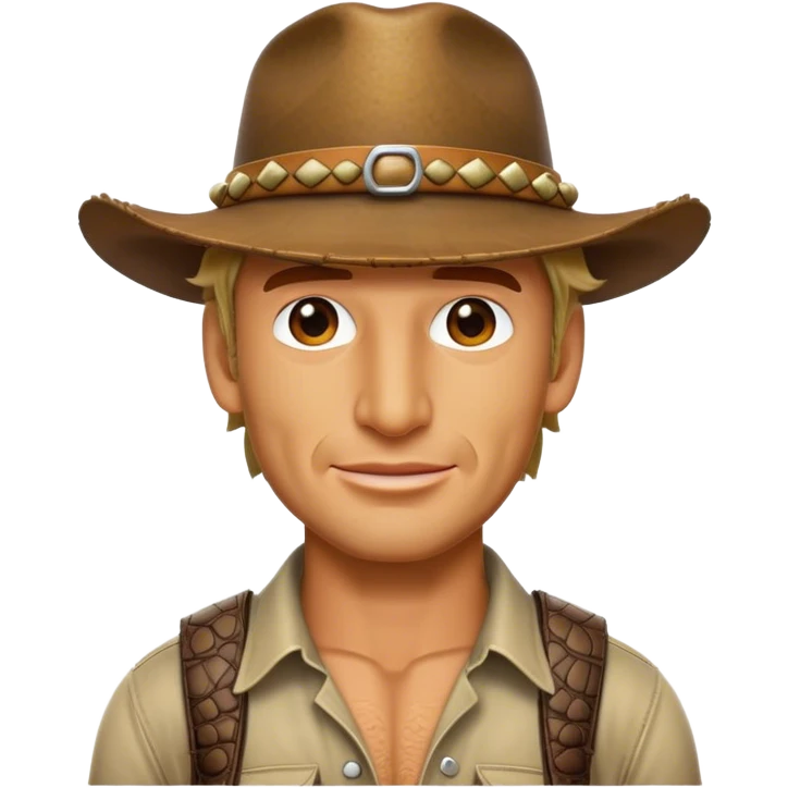 Cinematic Realistic Crocodile Dundee Pop Culture Emoji, depicted with rugged charm and adventurous spirit rendered with lifelike detail and cinematic lighting. emoji