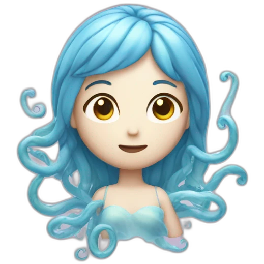 A serene girl emoji with its translucent body pulsating slowly and its tentacles gracefully swaying in the currents. emoji