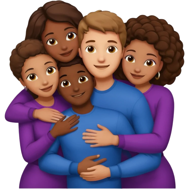 one american italian young brown-haired man surrounded by three african women with large butts hugging him and each other and massaging his crotch emoji