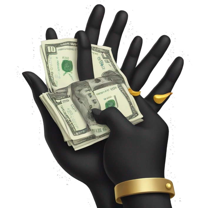 Black hands with long nails showcasing money emoji