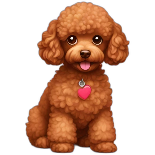 Red toy poodle with hearts above head emoji