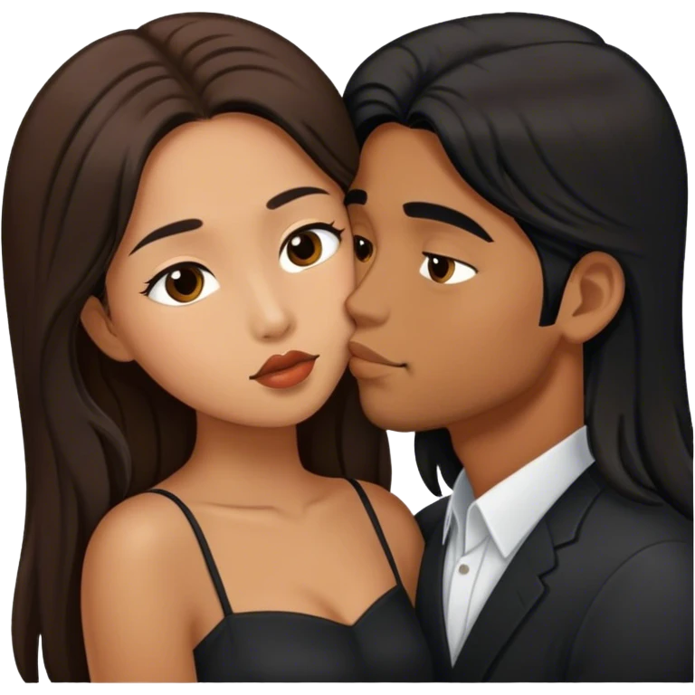 Caramel brown Guy with long black hair kissing brown hair Filipina emoji