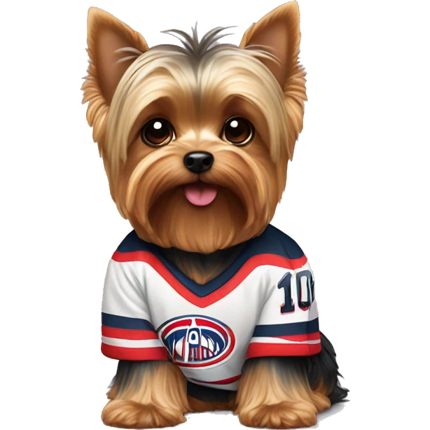 Yorkie wearing hockey jersey emoji