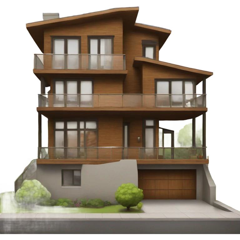 Give me a three story modern house with balcony and wood features emoji