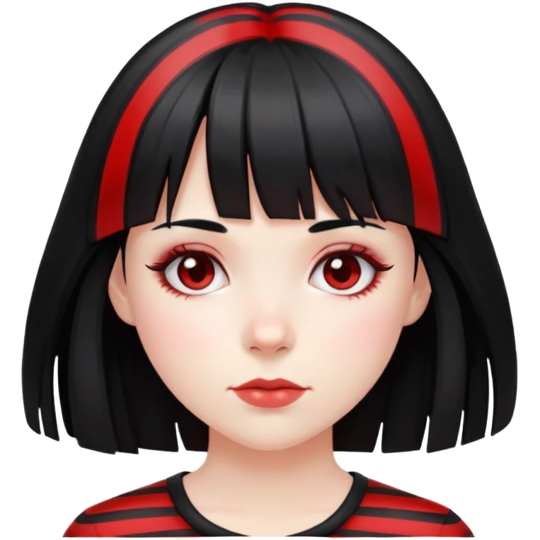 Pale girl, black hair with red striped hair and bangs emoji