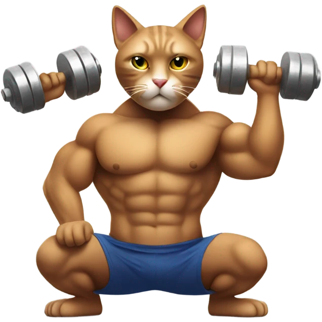 A muscular cat lifting dumbbells emoji