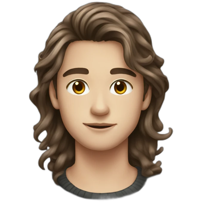 teenager boy brown long wavy hair and dark gray striped sweater emoji