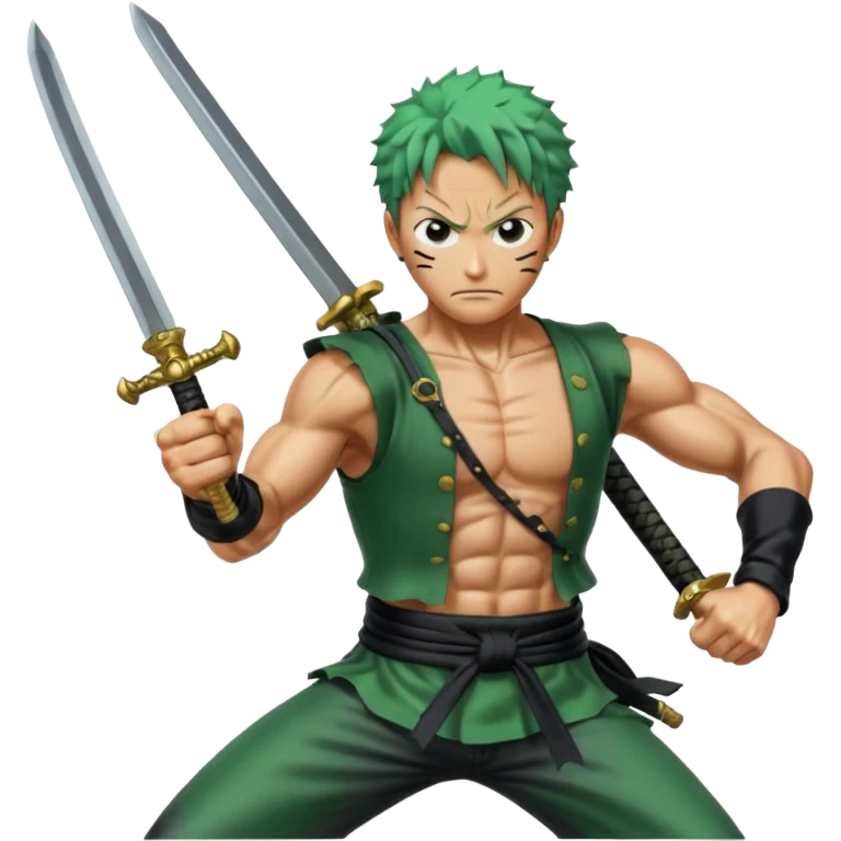 Has a zoro de one piece más epico en pocision de ataque y estilo anime  emoji