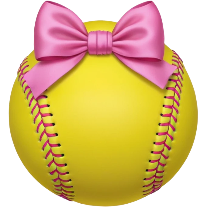 Yellow softball with pink bow around it  emoji