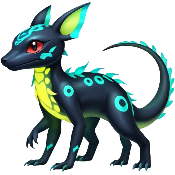 Colorful Neon Exotic Salandit-Aurorus-Umbreon-Fakémon-hybrid-creature (full body)  emoji