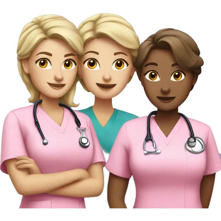 Three women nurse in pink scrubs  emoji