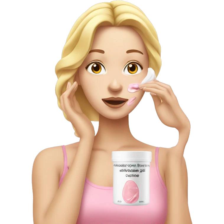 white girl applying cream on face pink emoji