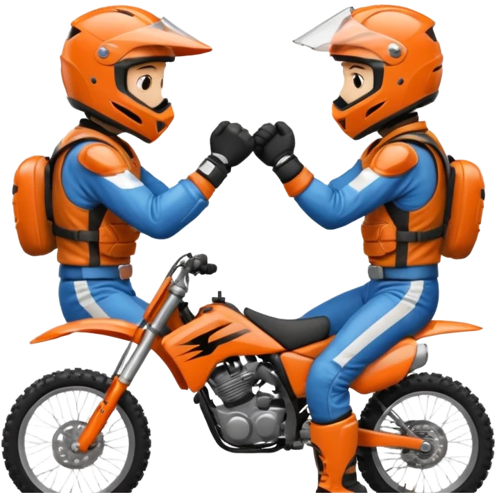 2 dirtbike racers in gear and gloves fist bumping emoji