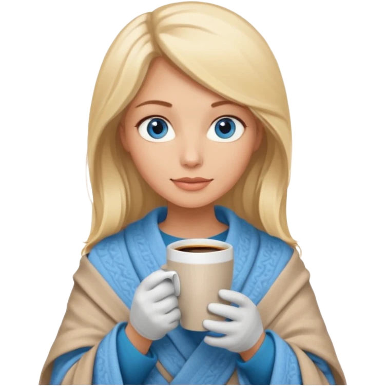 Blonde with blue eyes wrapped yphot coffee emoji