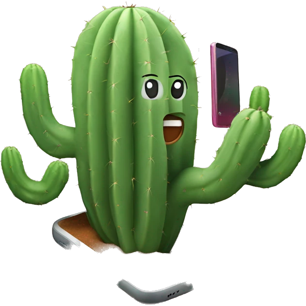 smartphone runing on  cactus  emoji