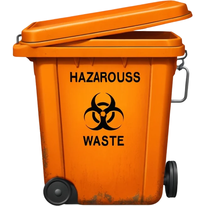 empty orange BIN WITH "HAZARDOUS WASTE" WORD IN IT. CORRECT SPELLING PLEASE emoji