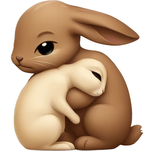Brown bunny hugging beige bunny emoji