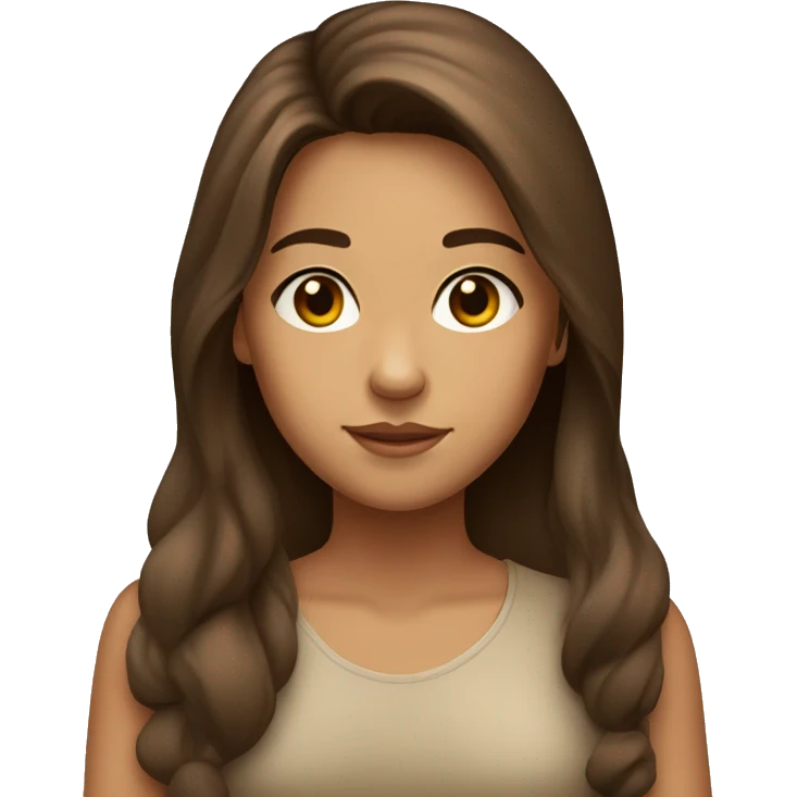 A girl with long brown hair, with brown eyes and with tan skin and rolling her eyes emoji