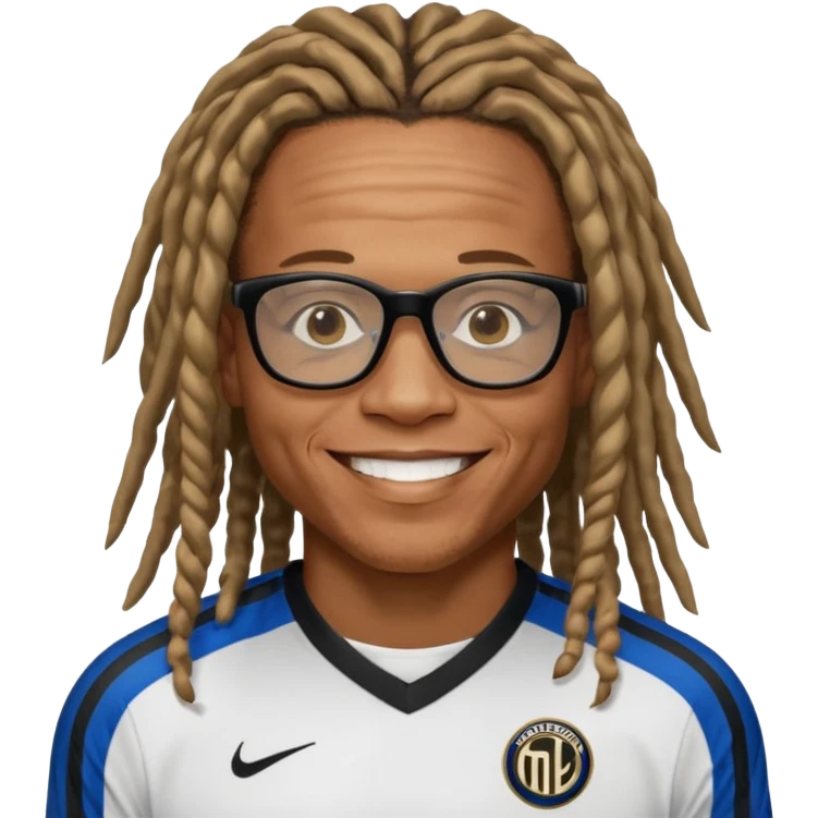 Edgar Davids, Dutch footballer, with dreadlocks and signature sports glasses, smiling, wearing an Inter Milan shirt emoji