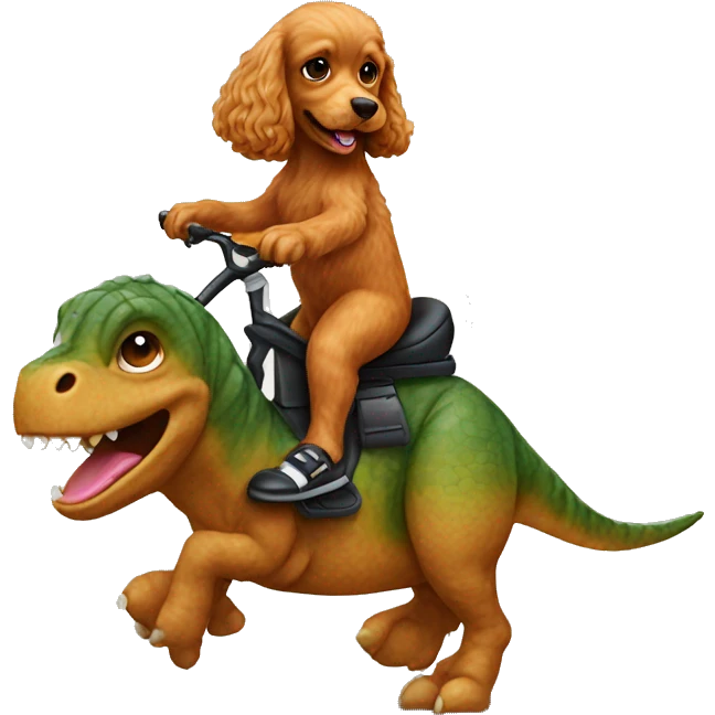 Cocker poo riding a dinosaur  emoji