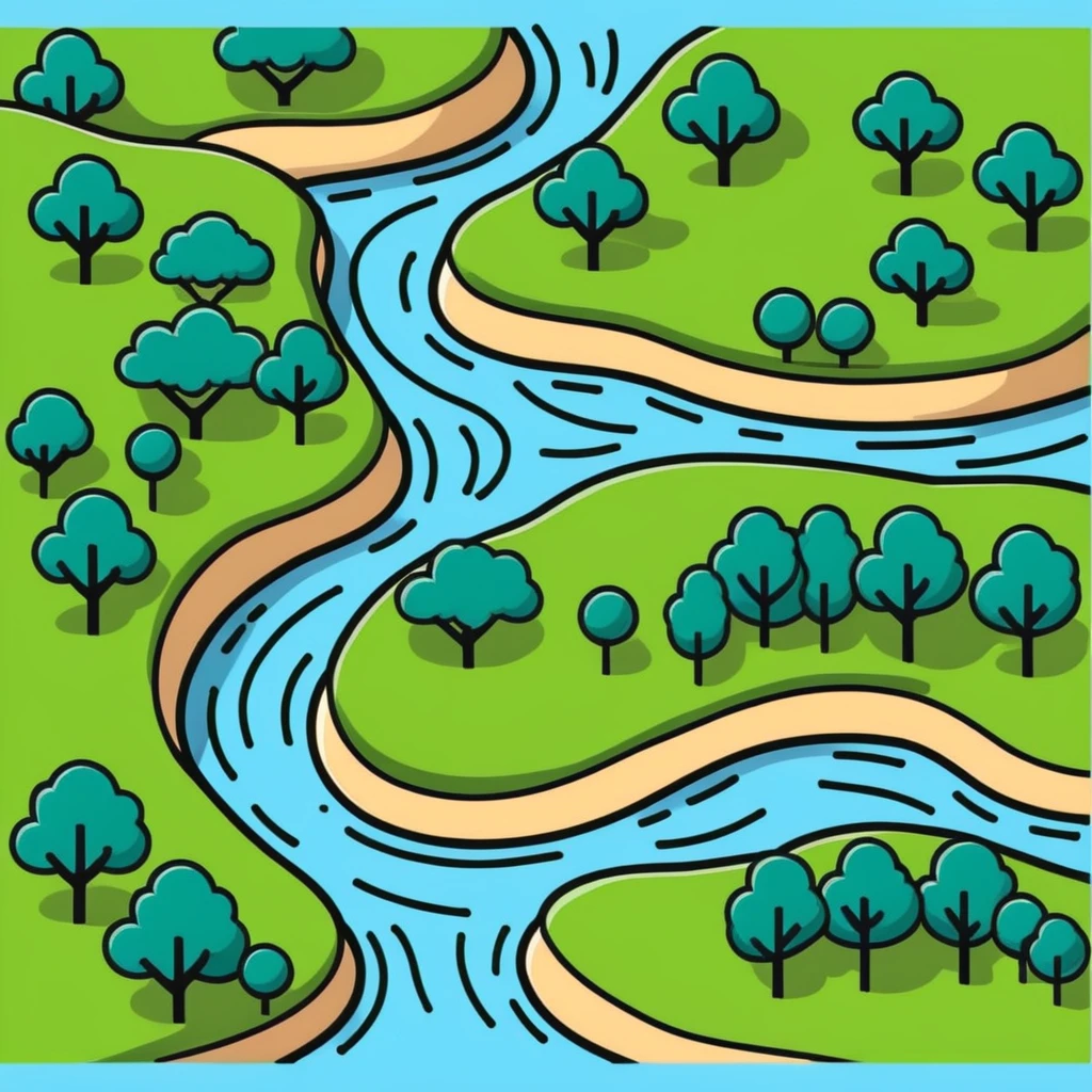 Meandering river flowing through a landscape with trees emoji