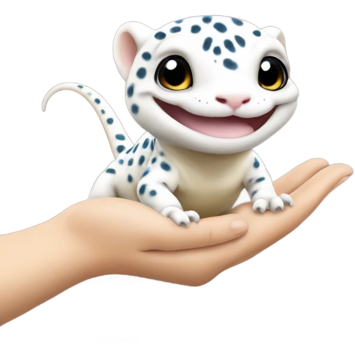 White leopard gecko in hand emoji
