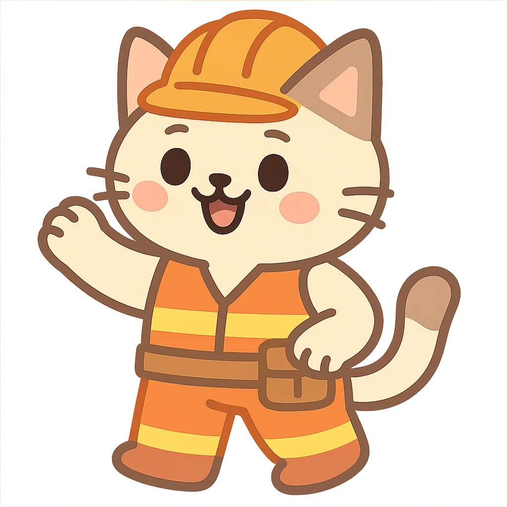 cute anime cat construction worker in orange safety helmet emoji
