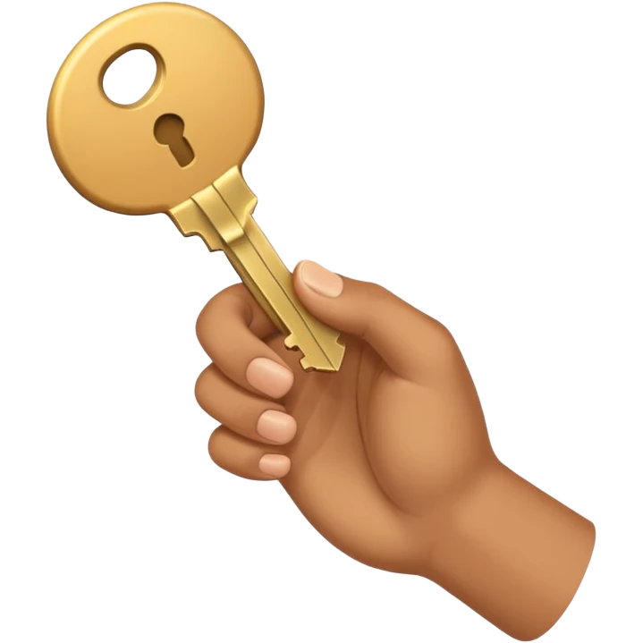 close-up of a hand with a key between fingers, emoji style emoji