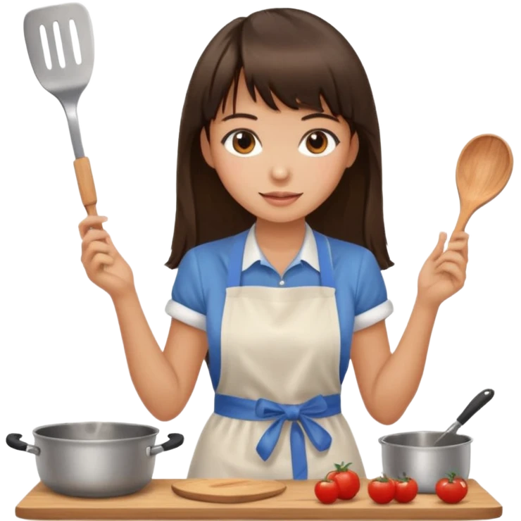 girl brunette with bangs long hair cooking emoji
