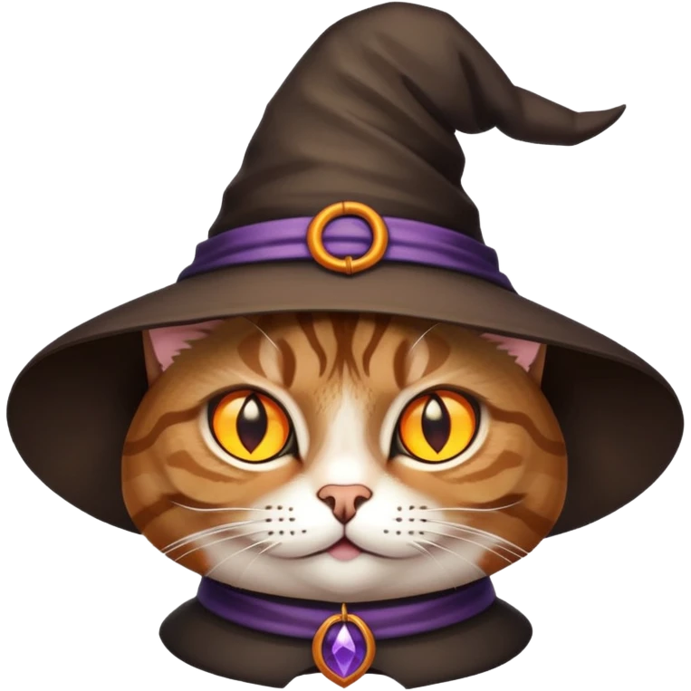 Brown tabby cat wearing a witch hat emoji