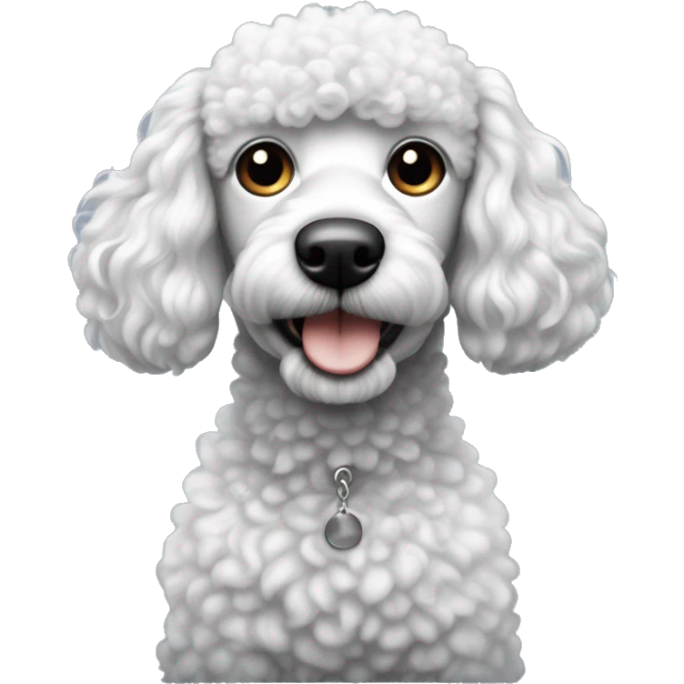 It's a poodle mixed with black and white, but the fish is black and the nose is a little white, and the forehead has a flame pattern emoji