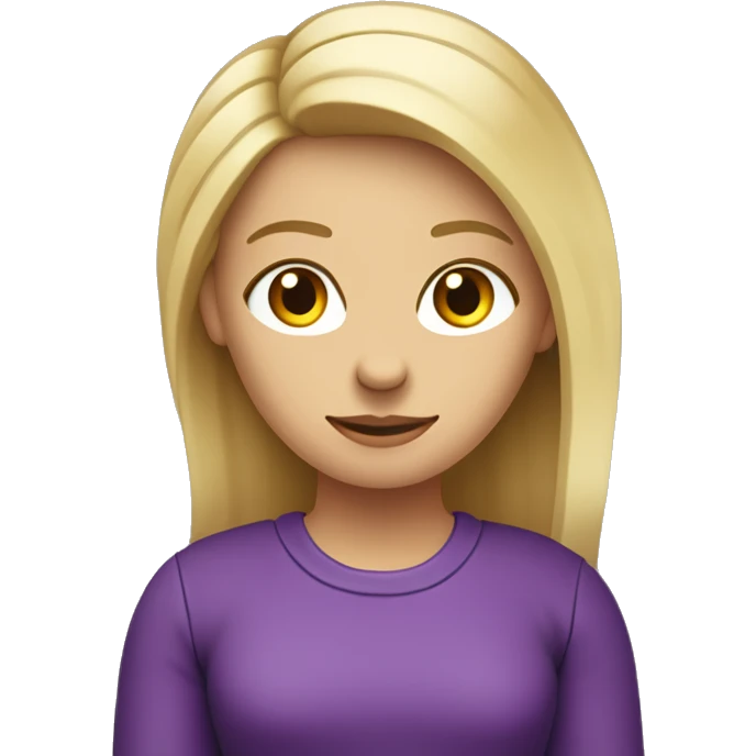 Mujer rubia de pelo lacio raya a un costado, de 37 años, con remera violeta, que legusta la economía y el sistema financiero emoji