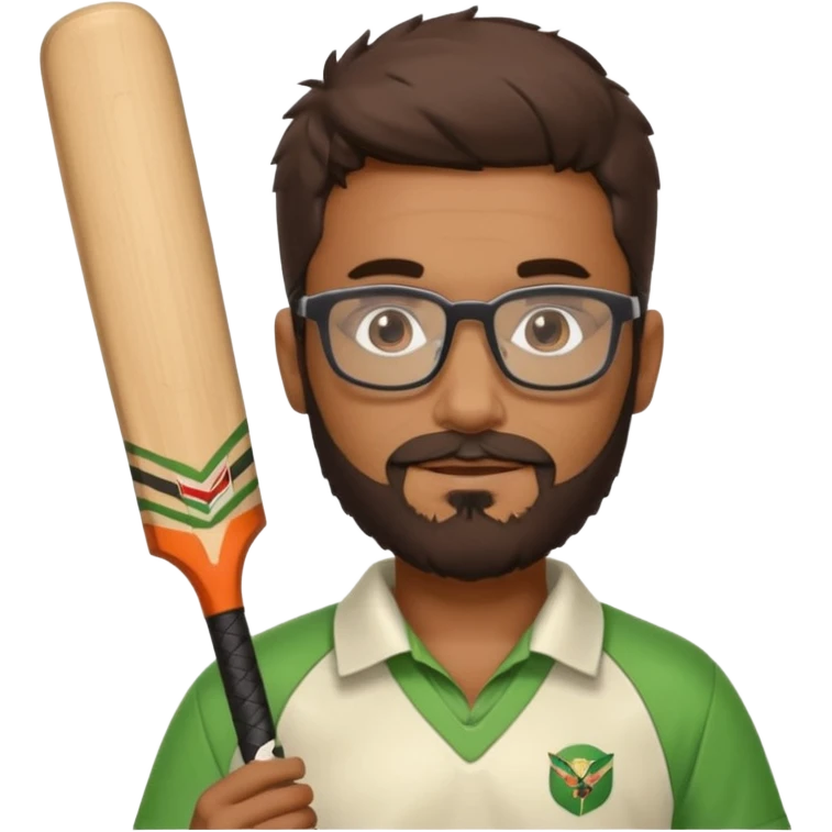 Brown Guy with beard and glasses Playing Cricket emoji