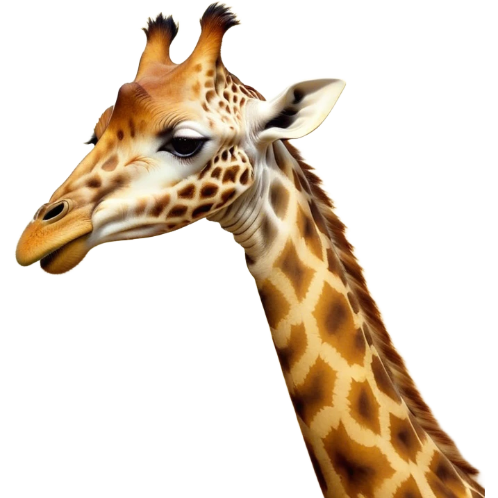 Cinematic Cute Yawning Giraffe Portrait Emoji, Head tilted slightly with a dramatic, wide-open yawn, showcasing a soft, patterned Fur of warm yellows and browns with a long, drooping neck and eyes barely open in drowsy contentment, Simplified yet irresistibly adorable features, highly detailed, glowing with a soft, cozy glow, high shine, relaxed yet expressive, stylized with a touch of savannah whimsy, bright and endearing, soft glowing outline, capturing the essence of a sleepy yet affectionate giraffe, so drowsy it feels like it could stretch right out of the screen and curl up for a nap! emoji