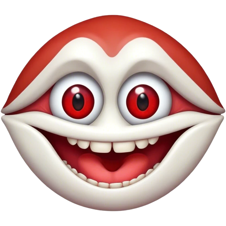 Please make Creature comes out of the eye of a another creature who has red skin and a wide smile with long teeth emoji