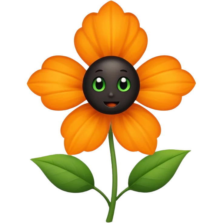 Green stem, white bud with black cartoony face: ;p. And six heart shaped yellowish orange petals emoji