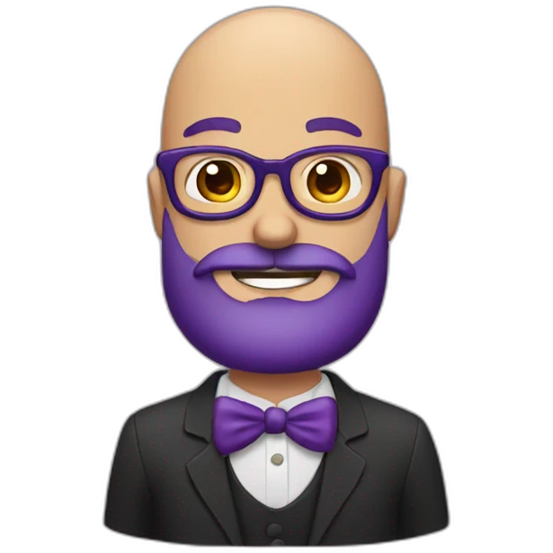 bald man with glasses and a beard with an eggplant in his hand emoji