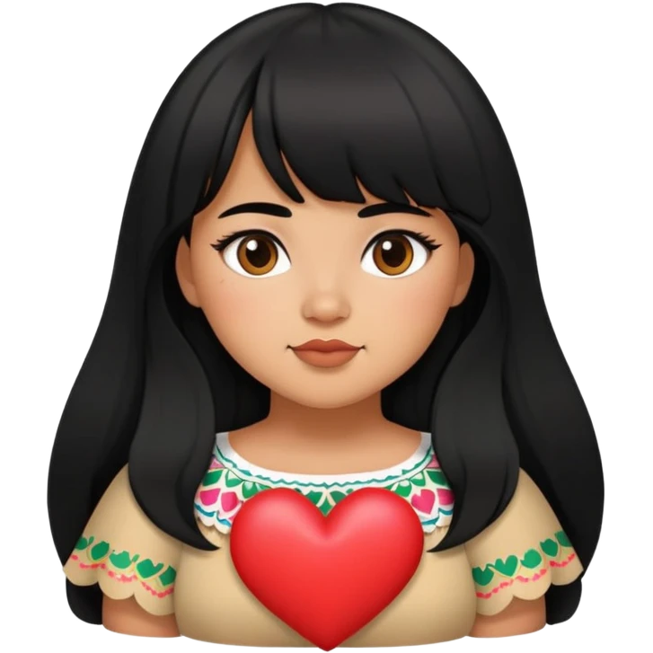 Mexican girl with bangs black long hair plus size with a heart emoji