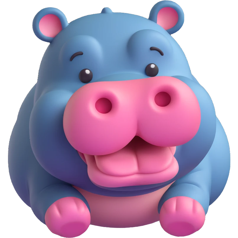 hippopotamus, 3D emoji style, soft shading, lively and expressive, suitable for app icon emoji