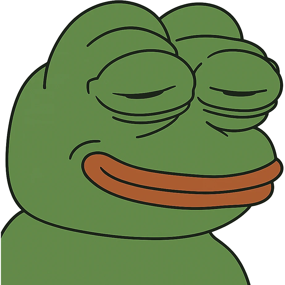 pepe the frog with a sleepy and smiling expression emoji