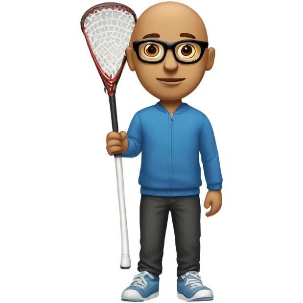 bald boy in glasses with lacrosse stic emoji