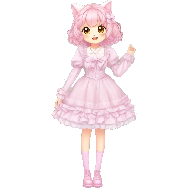 Shiny Blushing Cute Romantic Kawaii Beautiful Pastel Lolita Anime Catgirl Trending Style Cottagecore Pastelcore  full body emoji