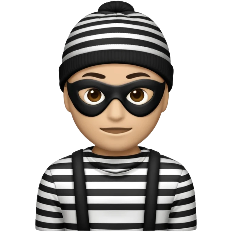 an emoji depicting a robber wearing a black-and-white striped shirt, a black mask, and a beanie emoji
